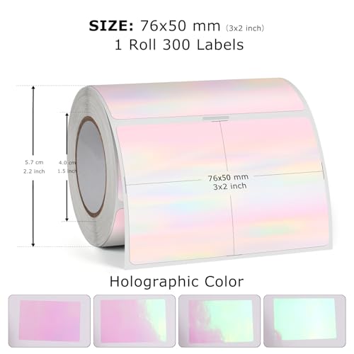 Rollo rectangular de pegatinas térmicas arco iris de 76 x 50 mm con acabado holográfico 2
