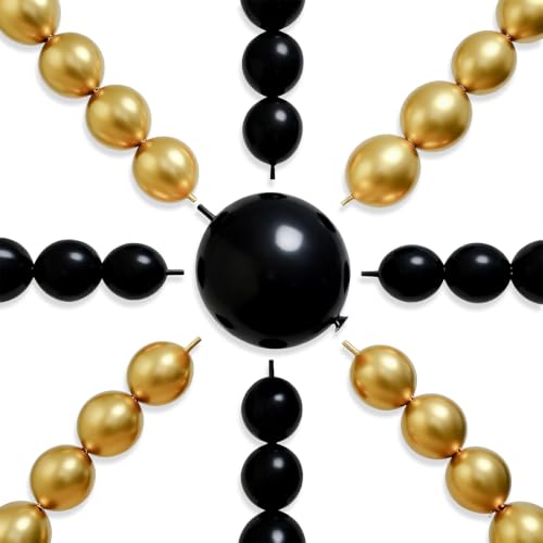 PartyWoo Black and Gold Linking Balloons 100pcs Gold Black Link Balloons