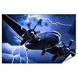 islandburner Prime XXL Bild Poster Flugzeug im Gewitter Himmel für Wohnzimmer Flugzeugfans Flughafen/Luftfahrtunternehmen Premium Bilder Fotodruck