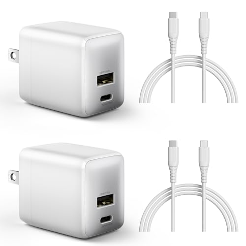 wegear USB C Fast Charging Charger, 30W Dual-Port GaN Nano Charger with Foldable Plug for iPhone 17/16/15 Series, iPad, Galaxy S26 Ultra and More Series, (White, 2 Pack & 2 Cable)