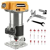 Akku Oberfräse für Dewalt 18V/20V Akku, 30000 RPM Bürstenloser Motor, 6-Stufen Kantenfräse, Kabellose Holzfräse mit 6,35mm Durchmesser, mit 15pcs 1/4' Fräser für Holz & Kunststoff (ohne Akku)