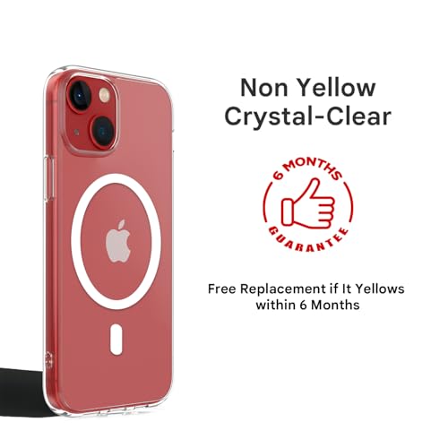 Image of Prolet Anti- Yellow Crystal Clear Hard Case Cover Compatible with iPhone 13 /14 with Magnetic Mag-Safe Wireless Charging Support, Shockproof Hard Back Cover (Transparent)