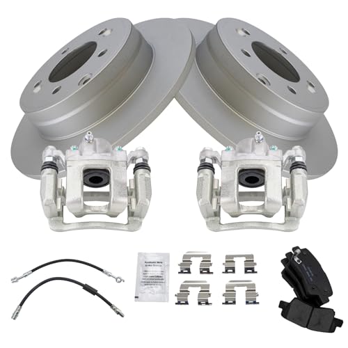 TRQ Rear Brake Pad and Rotor Set Ceramic Coated Calipers Hoses Compatible with 2014 Kia Optima