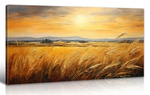 DJSYLIFE Large Farmhouse Wall Decor Wheat Landscape Oil Painting Prints, Crops Kitchen Field Canvas Wall Art,Modern Neutral Traditional Home Decor,Country Living Room Bedroom Decor 20"x40"
