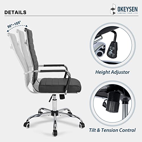 Okeysen Office Desk Chair, Ergonomic Leather Modern Conference Room Chairs, Executive Ribbed Adjustable Swivel Rolling Chair For Home Office. #TOP5