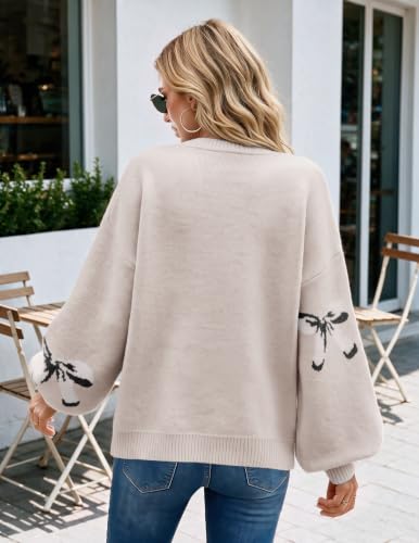 Image of Libsorge Womens Oversized Cute Bows Crewneck Pullover Sweater