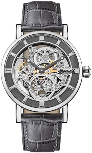 Ingersoll The Herald Mens 40mm Automatic Watch with Skeleton Dial and Grey Genuine Leather Strap I00402B