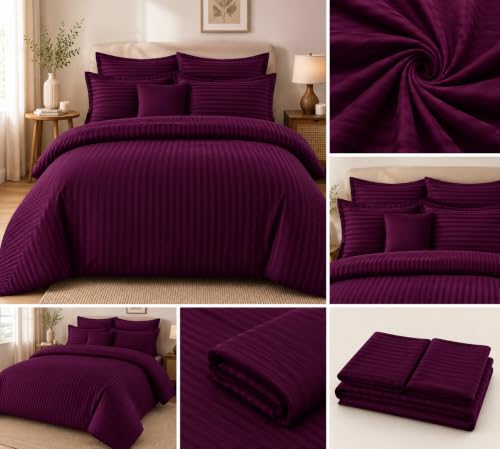 Image of Castiqa Premium Glace Cotton Satin King Size Stripes Pattern Quilt Cover /Duvet Cover /Rajai Cover /Blanket Cover with Zipper Closure (Wien, Single Bed (60x90 inch))