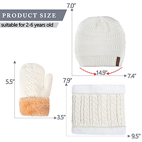 Image of 3 Pack Winter Beanie Hat Scarves Gloves for Boys Girls 2-6-10-14 Years Boys Girls Thermal Warm Thick Knit Fleece Lined Set
