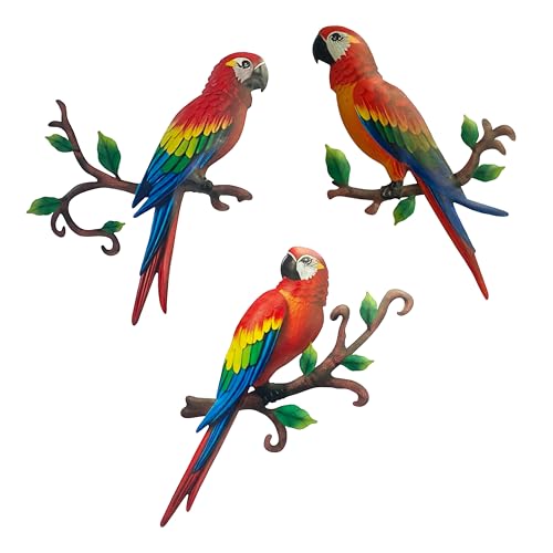 Limygus Metal Parrot Wall Art Decor, 3 Pack Colorful Tropical Bird Decorations, Hanging Outdoor Fence Artwork for Garden Yard Living Room Bedroom Balcony