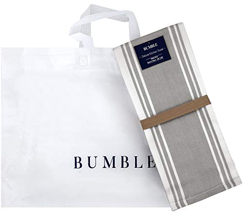 Premium Kitchen Towels (20”x 28”, 6 Pack) | Large Cotton Dish Towels | Flat & Terry Highly Absorbent Kitchen Linen Set with Hanging Loop | Wide Stripe Grey