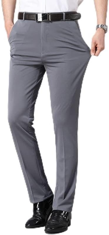 Men's Spring & Summer Cotton Stretchable Straight Casual Pants, Grey, Size 30, Waist 30, Inseam 12