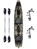 Upgraded Brooklyn 14.0 Tandem Pedal Kayak with Propeller Drive by BKC, 2-Person Sit-On-Top Fishing Kayak, Hand Rudder, Rod Holders, Large Storage, Stable 14ft Hull (Camo)
