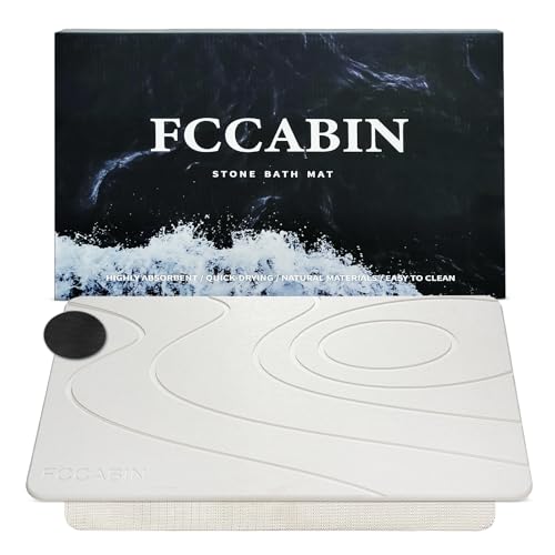 Fccabin Shower Stone Bath Mat Large,Super Absorbent Non-Slip Diatomaceous Earth Shower Bath Mat,Quick Drying Shower Stone Mat for Bathroom Floor,Tub,Kitch Natural Easy to Clean(23.7x15.4 White)