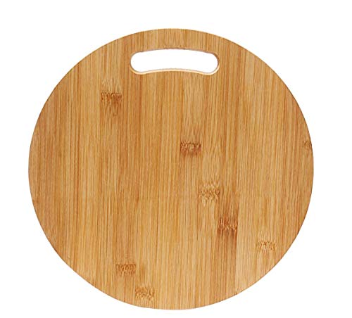 SKYFUN (LABEL) Multi-Purpose Circular Natural Bamboo Wooden Fruit Vegetable Serving Chopping Cutting Board Pad with Handle for Kitchen (Round 30 x 30)