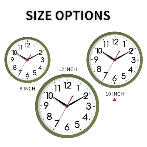 Image of AKCISOT Wall Clock 10 Inch Silent Non-Ticking Modern Clocks Battery Operated - Analog Classic for Office, Home, Bathroom, Kitchen, Bedroom, School, Living Room(Olive Green)