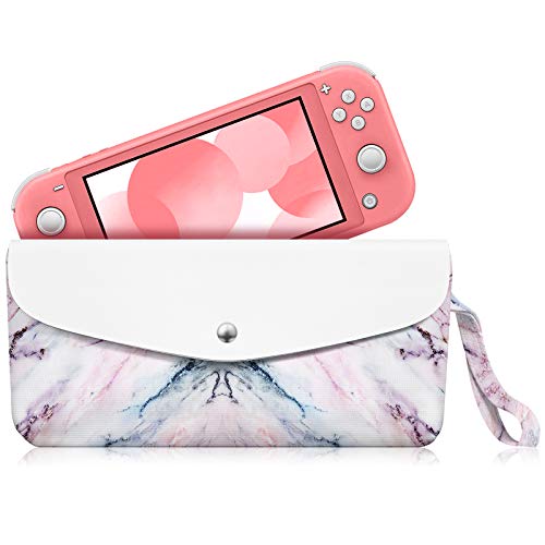 Fintie Carry Case for Nintendo Switch Lite 2019 - Portable Travel Bag Protective Sleeve Pouch w Side Pocket, Game Card Slots, Holding Strap for Nintendo Switch Lite and Accessories, Marble Pink