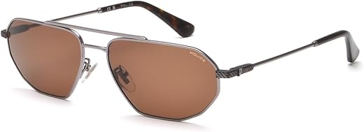 Police Eyewear | Brown Lens | Grey Frame | Full Rim Hexagon Shape Branded Latest and Stylish Sunglasses | 100% UV Protecti...