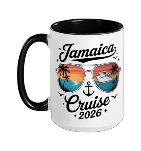 Caribbean Cruise Jamaica 2026 Family Vacation Ceramic Mug, Black/White, 15oz