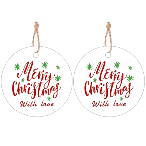 jijAcraft Christmas Tags with String - 100Pcs Holiday Gift Tags, Merry Christmas with Love Name Labels, 2Inch Round Winter Gift Tag for Xmas Party, Party Favors, DIY Crafts