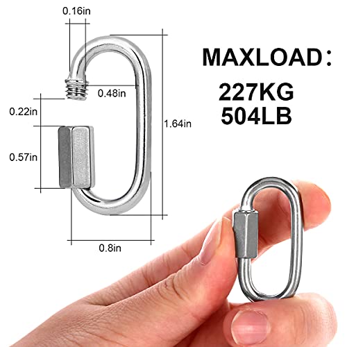 20 peças de elos de corrente M4 de aço inoxidável, elo rápido em forma de D de 5/81 cm, corrente de
