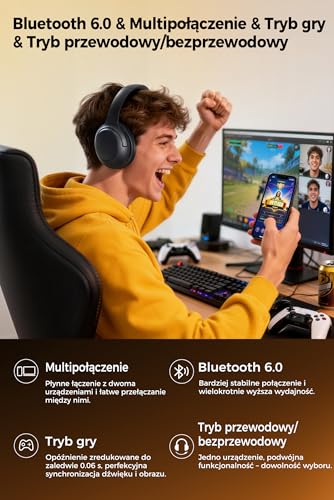 SOUNDPEATS Cove Pro Hybrid Słuchawki Nauszne z Aktywnym Tłumieniem Hałasu 7 Mikrofonów, Bezprzewodowe Słuchawki Bluetoot