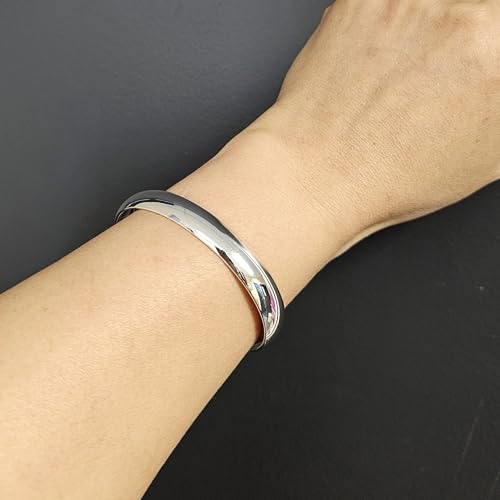 Bracelet manchette large en argent 925 rigide et ajustable de 10mm - 2