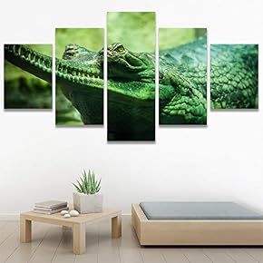 SIGNWIN 5 Panel Canvas Wall Art Alligators Closeup...