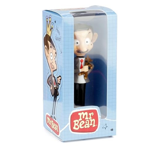 Puckator LTD. Mr. Bean mit Teddy Solar Wackelfigur schwarz/weiß/braun, Bedruckt, 100% Kunststoff.