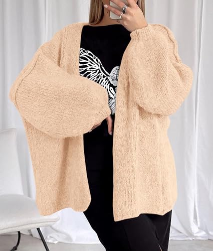 Image of PRETTYGARDEN Womens Oversized Cardigan Sweaters 2026 Fall Long Lantern Sleeve Knit Open Front Lightweight Sweater