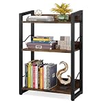 Hosfais Book Shelf Small Bookshelf: 3-Tier Wood Bookcase Industrial Bookshelf with Edge Protection Metal Narrow Bookcase Storage Organizer Display Rack for Bedroom Home Office (Rustic Brown)