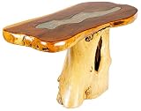 WINDALF Rustikaler Couchtisch mit Glasplatte Janna 103 cm Rivertable Hartholz Wohnzimmer-Holztisch Handarbeit aus Wurzelholz