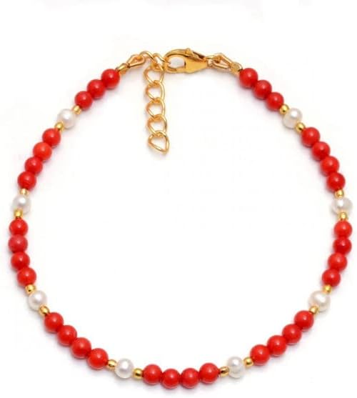 YONKU Hand Crafted Coral And Pearl Bracelet/Coral Beads Bracelet / 925 Silver Bracelet/Pearl Bracelet/Natural Gemstone Bracelet/Micro Beads Bracelet YO-BRACE-1244