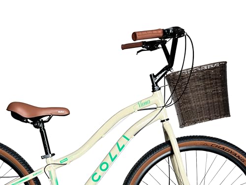Colli Bike, Viena, Tam. 15,5, Aço Carbono, 21 Velocidades, Aro 29, Freios a Disco, Com Cesto Bege, Selim Marrom, Pneu com Faixa Bege CHAOYANG