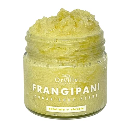 Prime Frangipani Sugar Scrub w/ Real Ground Frangipani, 200g Natural Exfoliating Body Scrub for Preppy Skin Care, Body Exfoliator Scrub for Shower w/ Spoon, Body Skin Care Products - Orville Essential