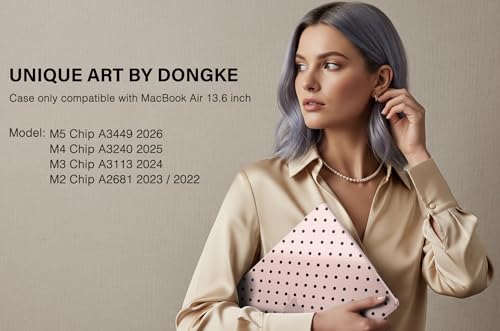 DONGKE for MacBook Air 13 Inch (13.6 Inch) Case, M5/M4/M3/M2 Chip 2026 2025 2024 2023 2022, Hard Plastic Printed Cover with Screen Protector & Keyboard Cover & Dust Plugs, Pink Polka Dots by DONGKE - Used condition - Image 2