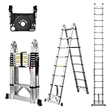 Telescoping Ladder A Frame, 16.5 Ft Compact Aluminum Extension Ladder, Portable Telescopic RV Ladder for Outdoor Camper Trips Motorhome with Tool Platform and Stabilizer Bar, 330 lb Capacity