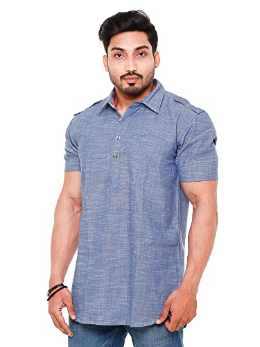 Image of Mens Cotton Linen Half Sleeve Plus Size Short Kurta