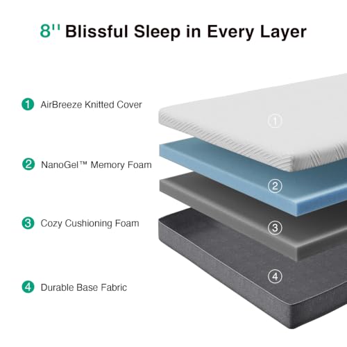 Image of Novilla Bliss XL Twin Mattress, 8 Inch Gel XL Twin Memory Foam Mattress