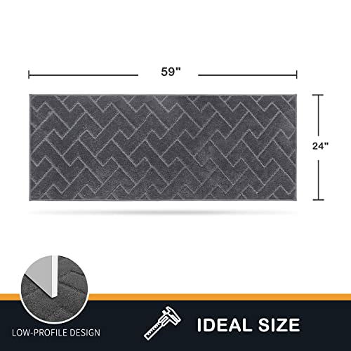 PURRUGS Dirt Trapping Door Mat 24" x 59", Non-Slip Machine Washable Entry Rug, Shoe Scraper, Dog Doormat, Super Absorbent Welcome Mat for Front & Back Door, Muddy Wet Shoes & Paws, Grey