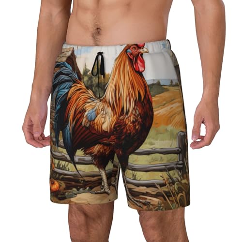 Rooster On Wood in Farmland Print Men Stylish Functionality Swim Trunks Breathable Beach Shorts Surfing Gym Fishing2