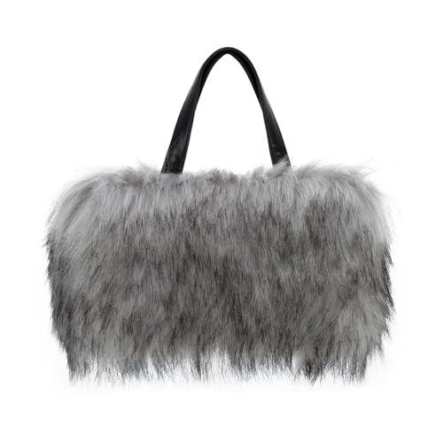 Lanpet Faux Fur Tote Bag for Women Winter Furry Handbag Unique Y2K Fluffy Plush Purse