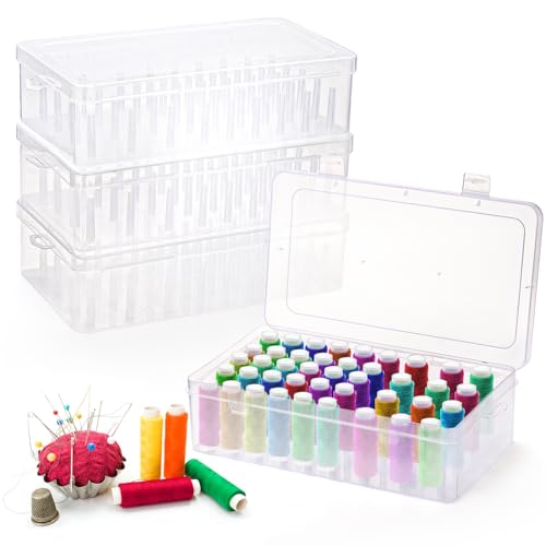 Mezchi 4 Pack 42 Slots Embroidery Thread Organizer, Clear Plastic Thread Spool Holder, Sewing Thread Storage for Embroidery and Sewing Threads