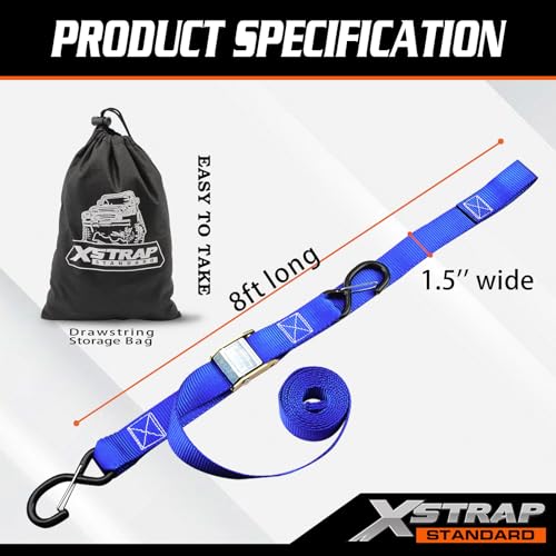 Image of XSTRAP STANDARD 2-PK Motorcycle Straps Cambuckle Tie Down 1.5 inch X 8FT, Blue
