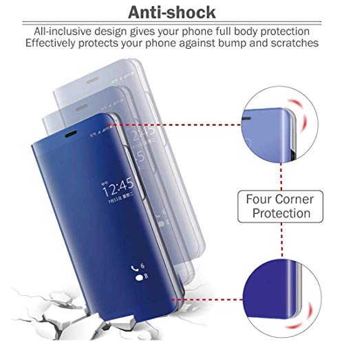 Image of Clear View Smart Stand Mirror Flip Case Cover for Samsung Galaxy M20 - Blue