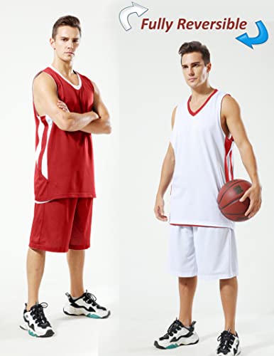Liberty Imports Reversible Men's Mesh Athletic Basketball Jersey Single For Team Scrimmage (Red/White, Medium) #TOP2