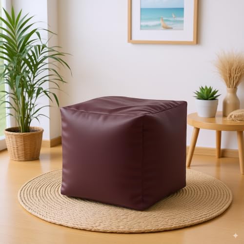 GIGLICK Cube Footstool Pouffe | 38×38×38 cm | Ottoman for Living Room & Bedroom | Filled with High-Density EPS Beans | Lightweight & Comfortable Multipurpose Puff Seat Color- (Maroon)