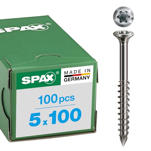 SPAX 0467000501003 Lot de 100 vis de façade en acier inoxydable A2 T-STAR Plus Très petite tête fraisée bombée Filetage partiel Pointe CUT 5 x 100 mm