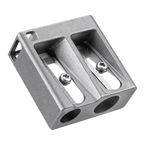 KeyUnity KT02 Double Hole Pencil Sharpener, Titanium Handheld Pencil Sharpener with German Steel Blade for Keychain | School | Office Outdoor | Back to School Supplies (Sandblasted, Dual Hole)