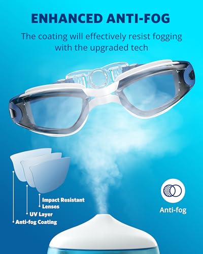 Aegend Swim Goggles, Swimming Goggles No Leaking Full Protection Adult Men Women Youth, Blue-white — view 3
